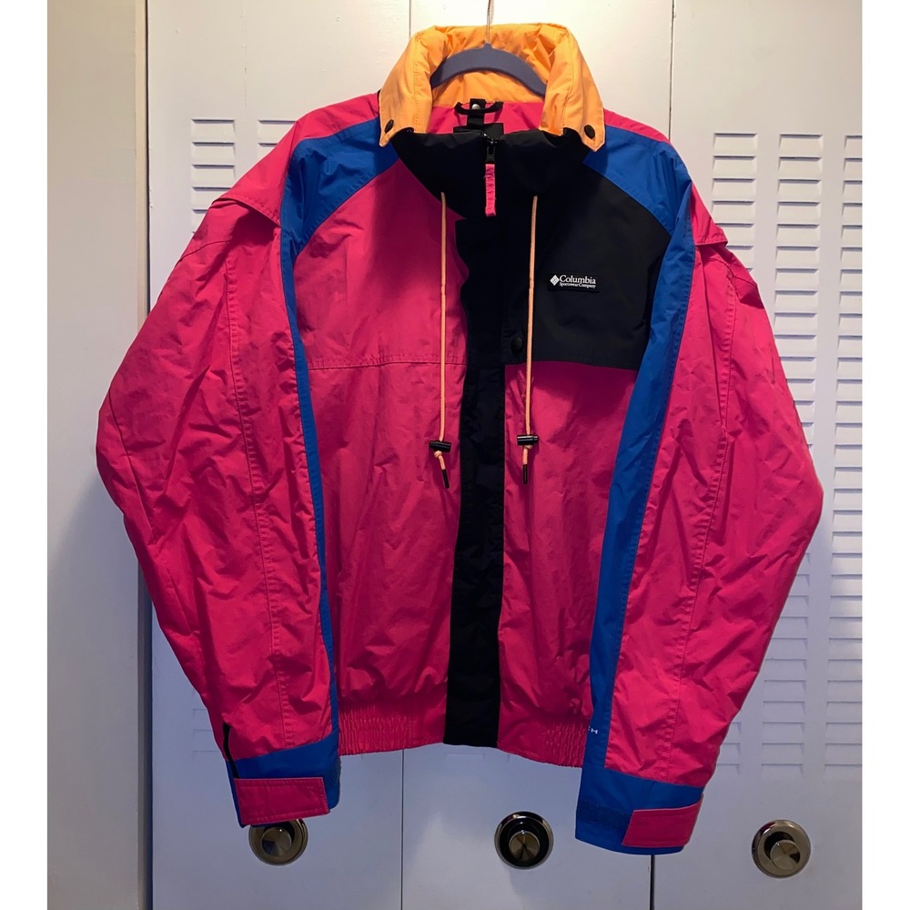 Vintage Columbia Ski Hooded Jacket Pink Black Blue Orange Men Extra Large